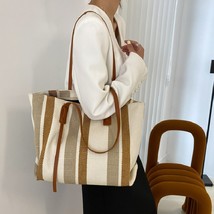 Women&#39;s Shoulder Bag Simple Vertical Stripe Casual Tote Bag Fashion Handbag - £26.04 GBP