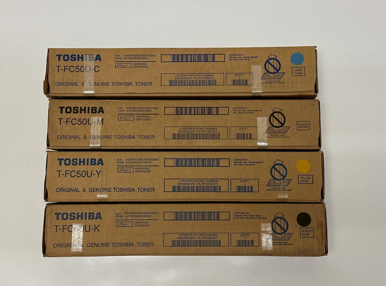 4 Genuine Toshiba eSTUDIO 2555C,3055C,C4555C,5055C T-FC50U CMYK Toner Ca... - £210.15 GBP