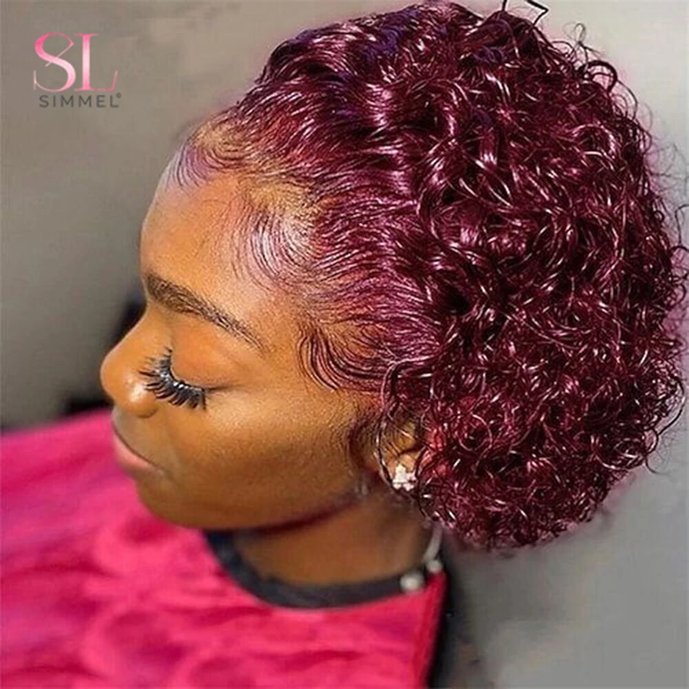 Short Curly Pixie Cut Wig 99J Colored Human Hair Wigs Brazilian Hair Wig La - £32.46 GBP+