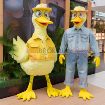 Lemon Yellow Swans mascot costume character dressed with a Chambray Shirt and Sh - £998.24 GBP