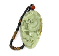 4.5&quot; China Nature Certified Nature Hetian Nephrite Happy Dragon Hand Carved Pend - £310.15 GBP