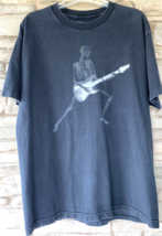 Guitar Playing Skeleton T Shirt Men LARGE Grey Star Faded Blk Grunge Roc... - $22.29