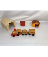 Vintage Mattel Wood Train 1972 with Buildings Child&#39;s Toy - £9.45 GBP