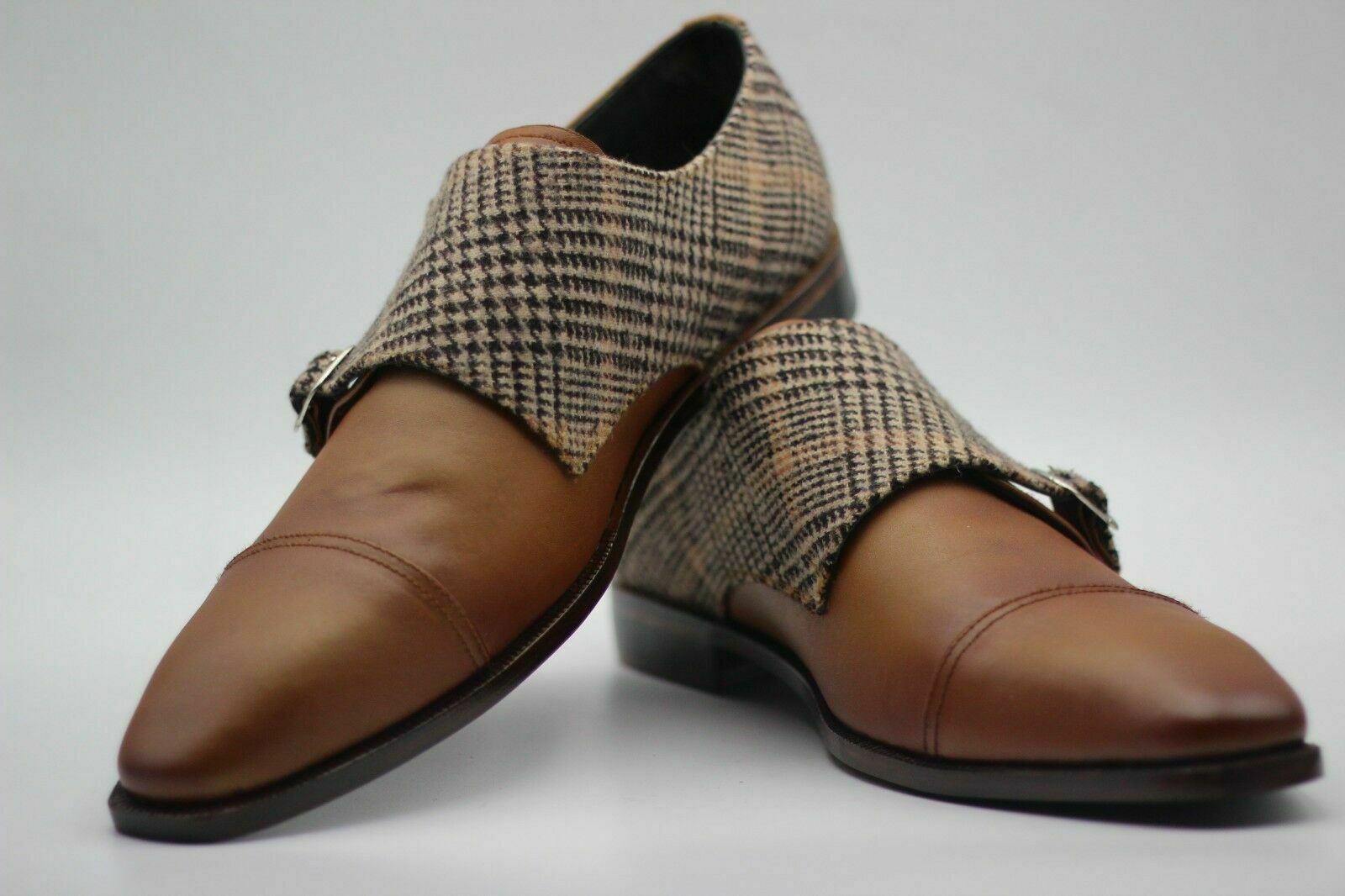Hommes Fait Main Cuir véritable & En tissu Double moine Formel Des chaussures 20