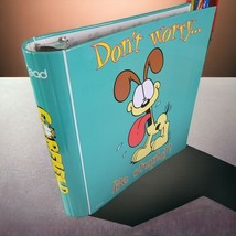 Garfield Odie 3 Ring Binder Blue Idiot Funny Vintage 90s Cat Dog School Office - £14.06 GBP