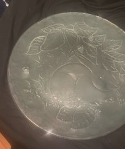 Vtg 13" Clear Glass Plate Etched Rabbit Bunny & Berry Design Decorative Display image 3