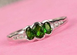 1.40 ctw Natural Russian Diopside and Zircon Ring in Platinum Over Sterli #JR284 - £47.83 GBP