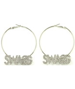 SWAGG Rhinestone Earrings Sliding Plate New Hoop Style With Pincatch  - $14.25