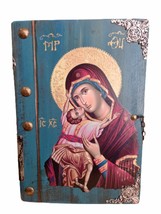 12&quot; Our Lady The Sweet Kissing Unique Style Book Shaped Natural Wood Icon 30cm - £44.03 GBP