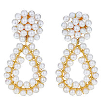 Elegant White Pearl Teardrops on Gold-Plated Brass Clip-on Statement Earrings - £19.07 GBP
