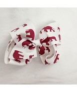 Elephants Hair Bow Barrette Alligator Clip White And Maroon - $7.92