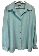 BonWorth Baby Blue Spring Summer Blouse Semi Sheer Button-Front Long Sleeve L - £18.66 GBP