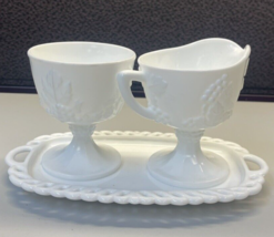 Vintage Indiana Milk Glass Harvest Grape Creamer &amp; Open Sugar Bowl With ... - $9.89