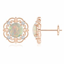Opal Vintage-Style Stud Earrings with Diamond in 14K Gold (Grade-AAAA , 6MM) - £906.67 GBP
