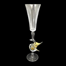 Murano Art Glass Champagne Flute Swan Stem Gold Fleck Venetian Italy 12&quot; - £52.09 GBP