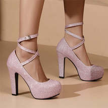 Women&#39;s Gold Silver Black Pink Shiny Sequin Cloth  Fashion Platform High... - £56.64 GBP