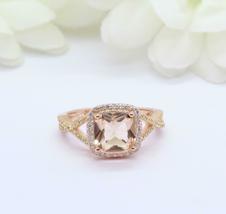 0.80Ct Cushion Cut Morganite Halo Wedding Engagement Ring 14K Yellow Gold Finish - £64.12 GBP