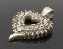 925 Sterling Silver - Vintage Genuine Diamonds Open Love Heart Pendant - PT12306 - £37.74 GBP