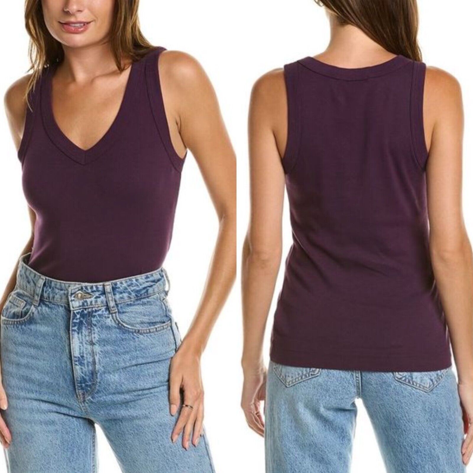 MICHAEL STARS GYPSY MAYA V NECK WIDE BINDING TANK TOP (O/S) NWT $68 - $68.00