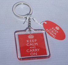 Keep Calm And Carry On Red &amp; White Keyring - £1.88 GBP