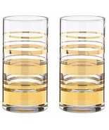 Kate Spade NY Hampton Street Highball Glasses Pair Clear Gold Stripes Le... - $48.27 CAD