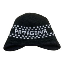 PATAGONIA Beanie Hat Reversable Knit Spell out Black &amp; White - £20.43 GBP