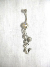 New Jumping Cheerleader Girl W Pom Poms Charm 14g Clear Cz Belly Bar Navel Ring - £4.68 GBP