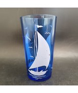Cobalt Blue Sailboat Glass Water Tumbler Vintage Hazel Atlas  5&quot; Tall - $12.00