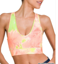 Zenana Large  Tie Dyed Mesh Lined Racer Back  Removable Padded Bra Yellow/Pink - £10.48 GBP