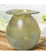 Arnold Larson &#39;73 Art Glass Vase Iridescent Light Yellow Pulled Feather ... - $669.61 MXN