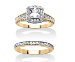 Princess Cut Cz Wedding 2 Gp Ring Set Band 14K Gold Sterling Silver 6 7 8 9 10 - £94.15 GBP