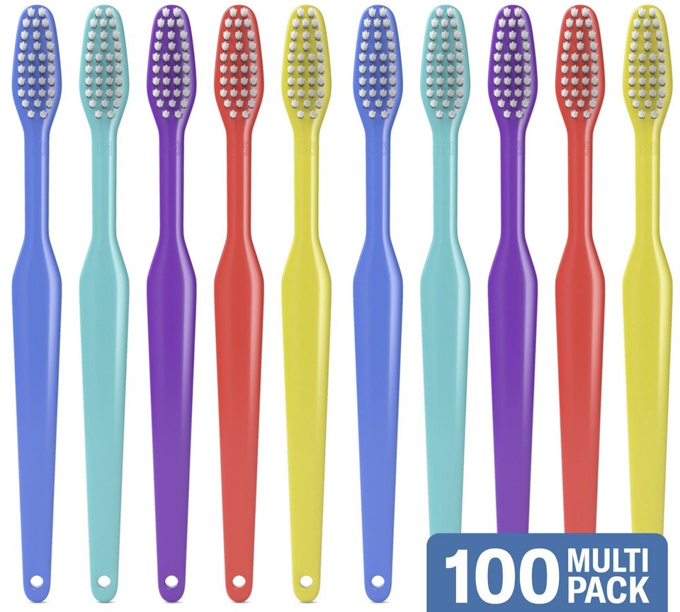 Disposable Medium Soft Bristle Toothbrushes - Individually Wrapped - 100 Pack