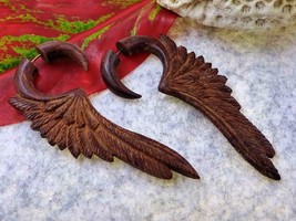 Fake Gauges Earrings - Angelic Wings - Brown Wood - Faux Gauges - Woman&#39;... - £14.90 GBP