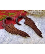 Fake Gauges Earrings - Angelic Wings - Brown Wood - Faux Gauges - Woman&#39;... - £15.01 GBP