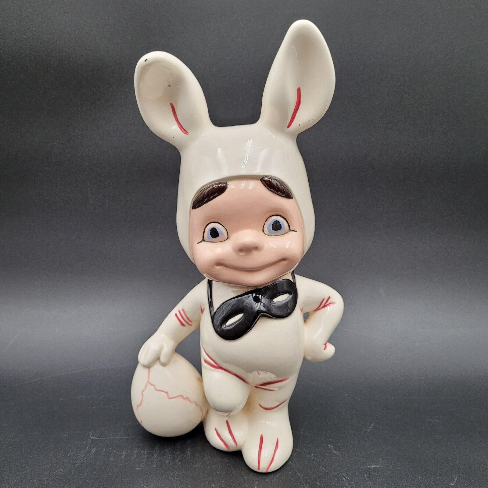 Primary image for Vintage 1983 Atlantic Mold Ceramic Smiling Child White Easter Bunny Costume 12"