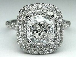 2.67ct White Cushion Diamond Double Halo Engagement Ring Solid 14K White Gold - £200.14 GBP
