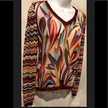 MISSONI Sheer Target Knit V Neck Sweater Women L Chevron Zig Zag Sheer T... - £22.71 GBP