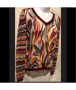 MISSONI Sheer Target Knit V Neck Sweater Women L Chevron Zig Zag Sheer T... - £22.64 GBP