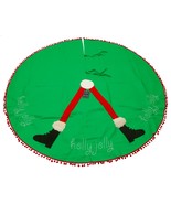 Tree Skirt Holly Jolly Santa Legs Christmas 54in Across Round Green Felt - $371.00 MXN