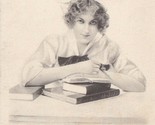 Vintage Postcard Schlesinger Bros. New York - Pretty Lady With Books - £13.30 GBP