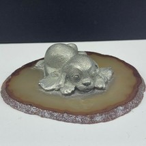 Pewter figurine sculpture cocker spaniel puppy dog marble Brazilian agate vtg - £15.73 GBP