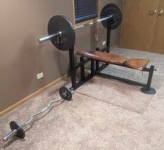 Olympic Weight Set 450lb Plates + Bench &amp; Incline Bench + Barbell &amp; Curl... - $1,089.00