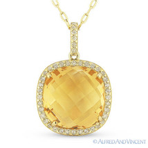 5.43 ct Cushion Cut Citrine Gem Diamond Halo Pendant 14k Yellow Gold Necklace - £463.21 GBP