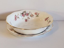 Queens Rosina ROSAMUND Cereal Bowl and Bread Plate Pink Roses - £30.50 GBP