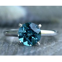 1Ct Taglio Rotondo Finto Blu Diamante Solitario Anello di Fidanzamento Argento - £60.04 GBP