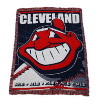 Vtg 90s Spell Out Chief Wahoo Cleveland Indians Baseball Fringed Blanket... - $907.11 MXN