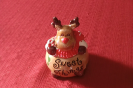 Vintage Christmas Ceramic Reindeer Candy Mint Dish With Lid... 5 in tall - £7.55 GBP