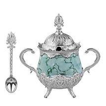 LaModaHome Silver Sugar Bowl with Spoon and Lid for Home, Kitchen and Wedding Pa - £25.27 GBP