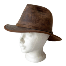 Vintage Bermans Brown Leathe Fedora Hat Made in USA - Men&#39;s Size Large - £53.28 GBP