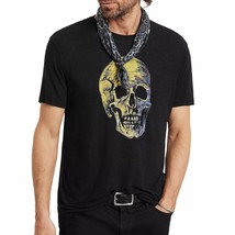John Varvatos Men's Painted Skull Linen Blend Graphic Crewneck T-Shirt Black - £69.15 GBP